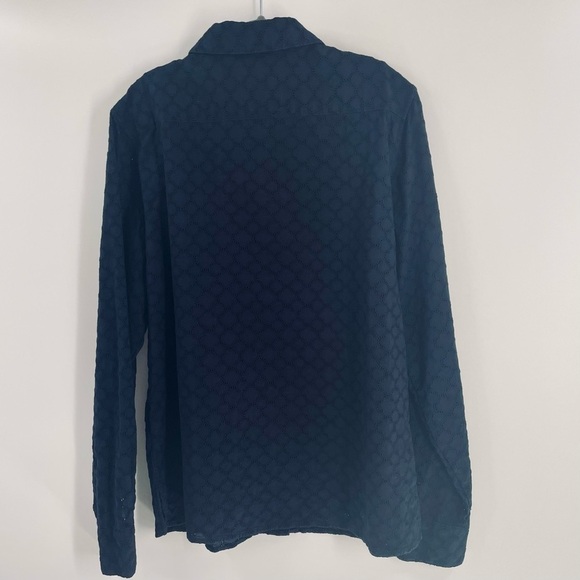 Talbots Navy Eyelet Button Front 100% Cotton Layering Summer Office Blouse Top - Picture 5 of 8